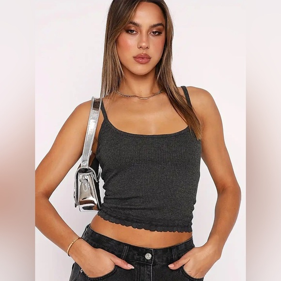 White Fox Grey Lace-trim Cami Sz XS - Picture 6 of 12